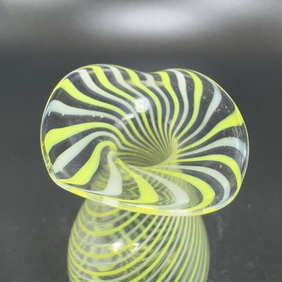 1930s Bimini Glass Miniature Vase Vessel Thin Blown Glass Delicate Yellow Swirl - Picture 3 of 11